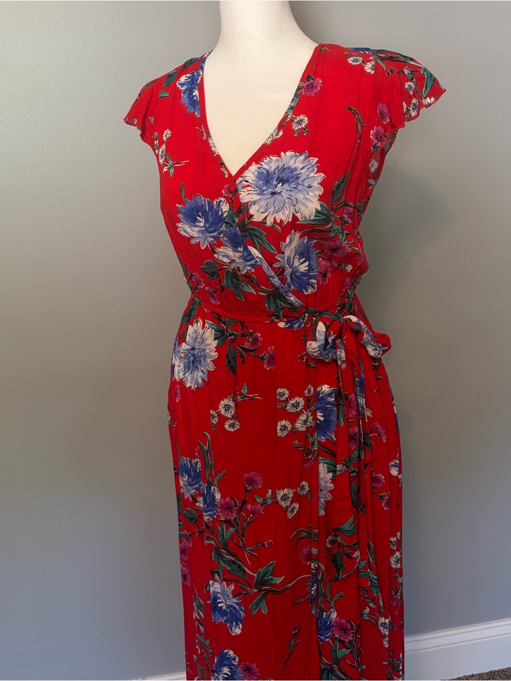 Band of Gypsies Red Floral Wrap Maxi Dress